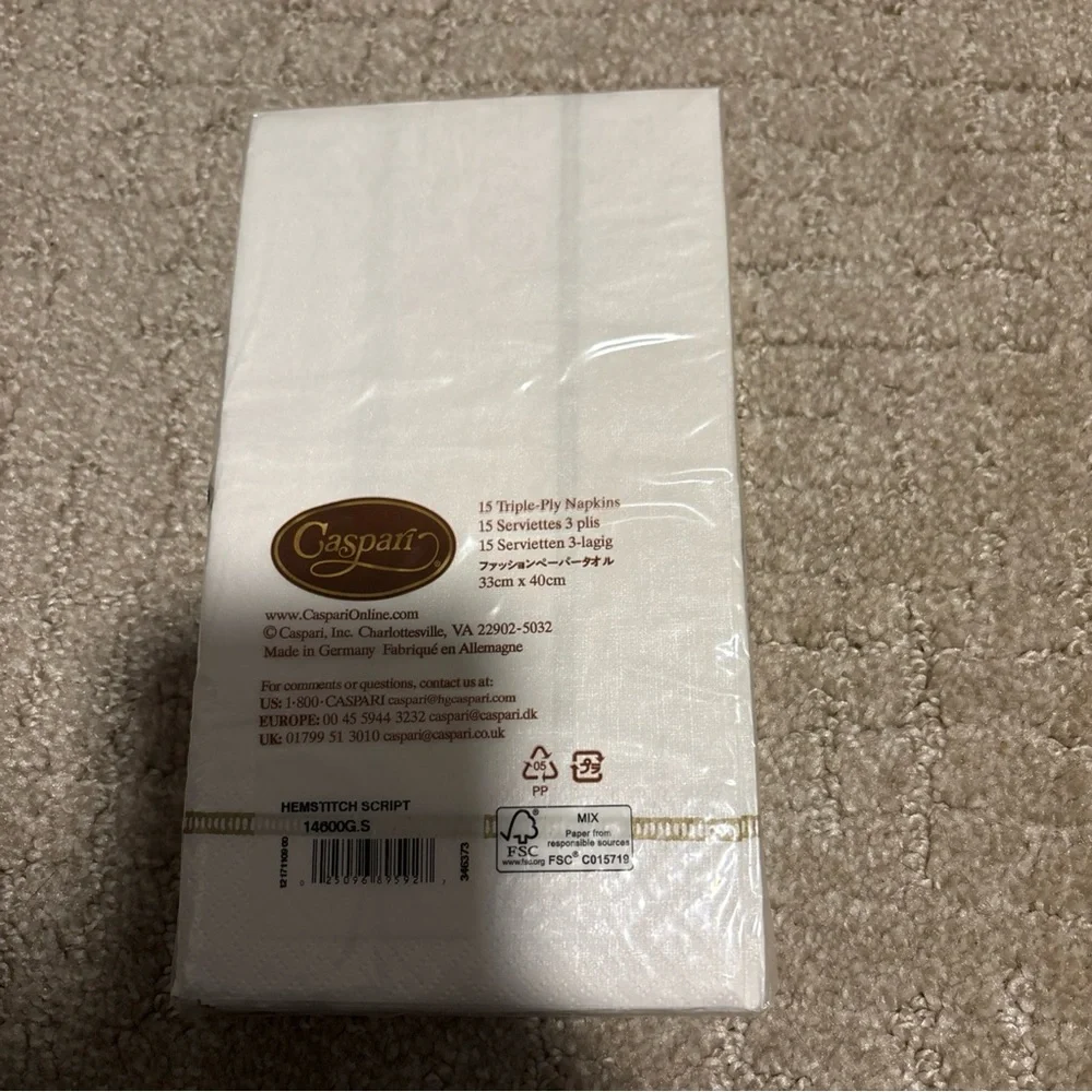 Caspari Hemstitch Script S 15 Triple Ply Guest Napkins 33cmx40cm